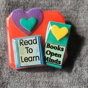Lucinda Handcrafted Resin Reading Book Pins Perfect for Teacher, Librarian
